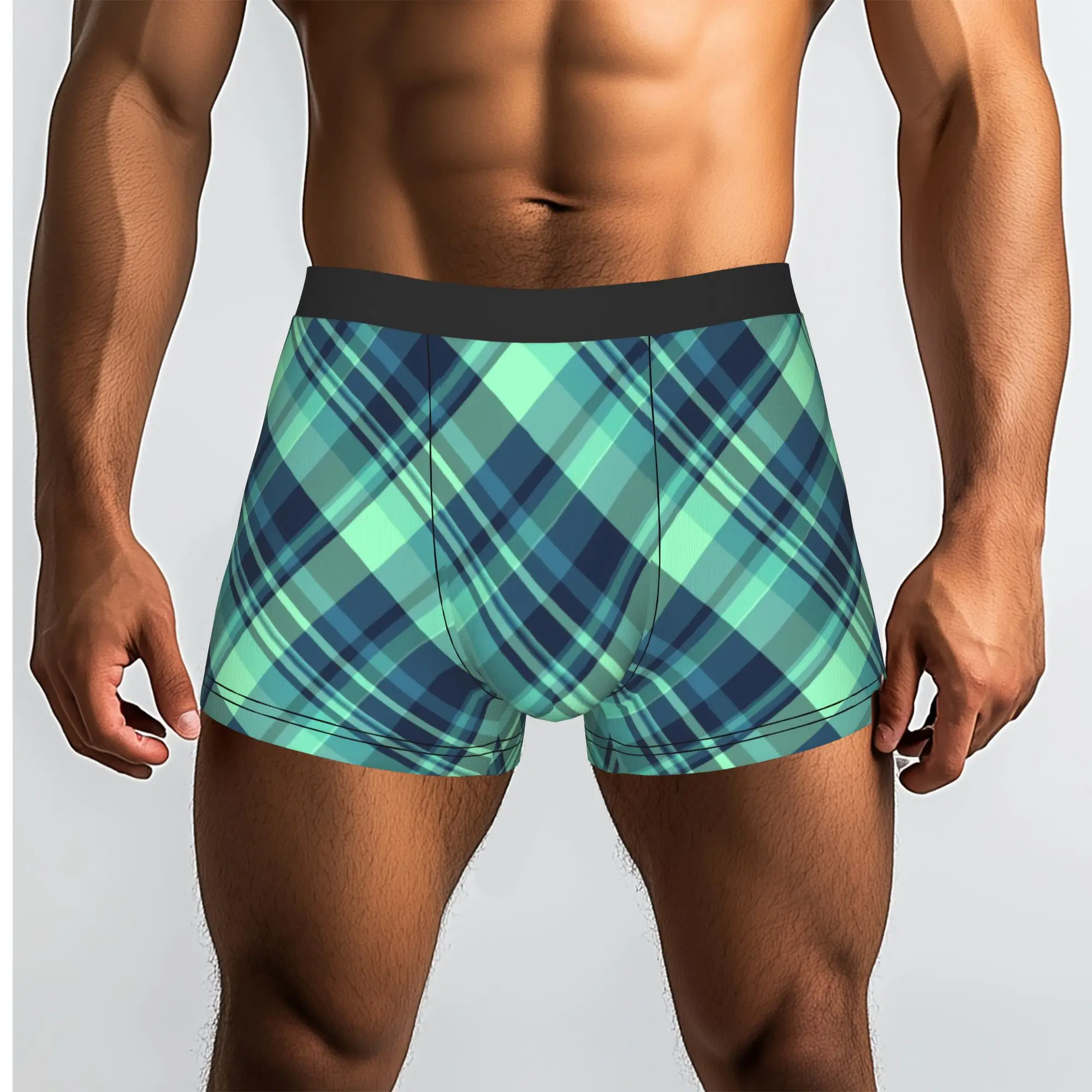 Custom Cool Check Plaid Fabric Texture Tartan Pattern Boxers Shorts Panties Men's Underpants Comfortable  Briefs Underwear