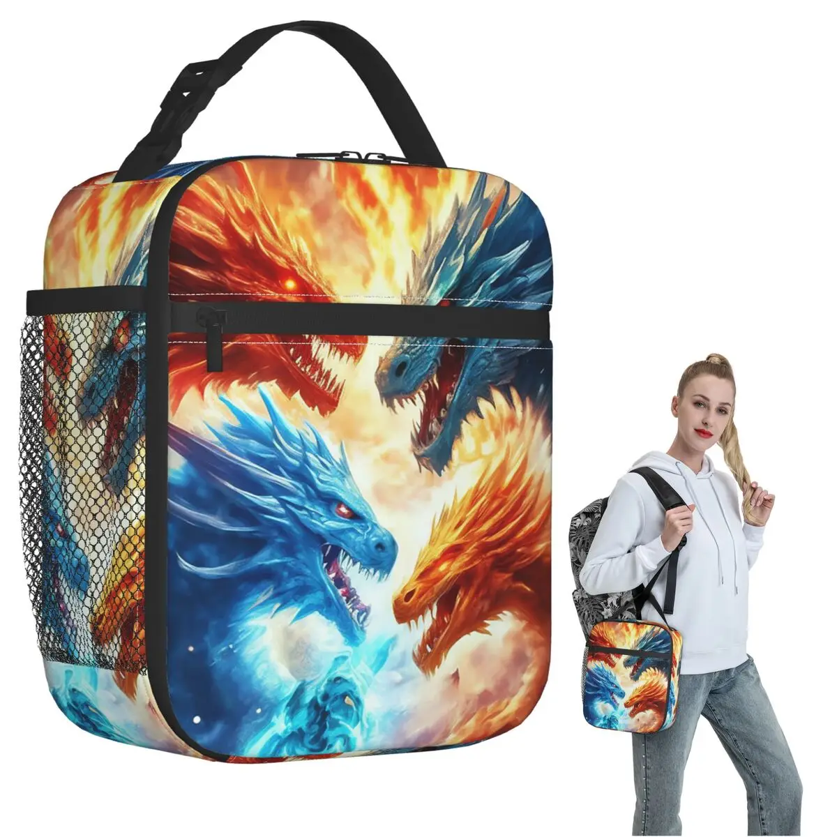 Colorful Mythical Dragon Print Insulated Lunch Bag for Women Children Portable Food Boxes Thermal Lunch Box Tote