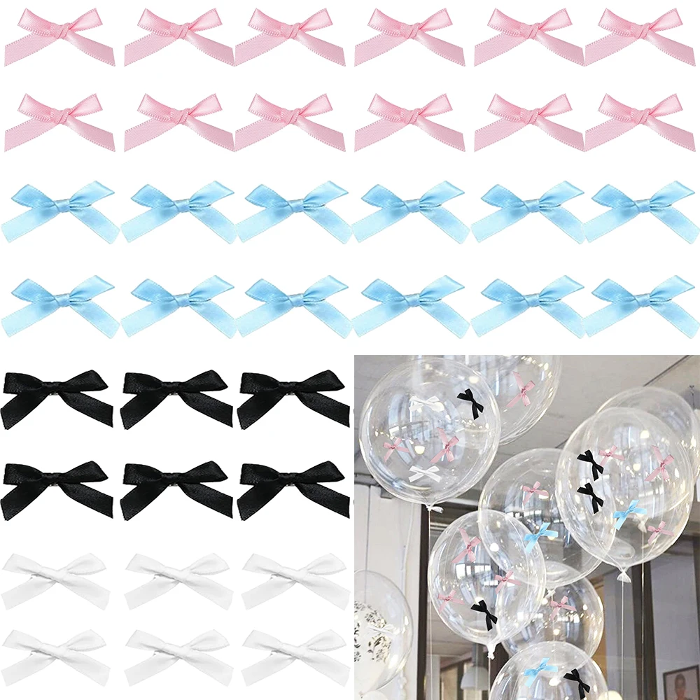 Mini nœuds en ruban de Satin rose Pastel, 30/50 pièces, 3cm, bleu, noir, fleur, artisanat, décor cadeau, décorations de fête d'anniversaire et de mariage