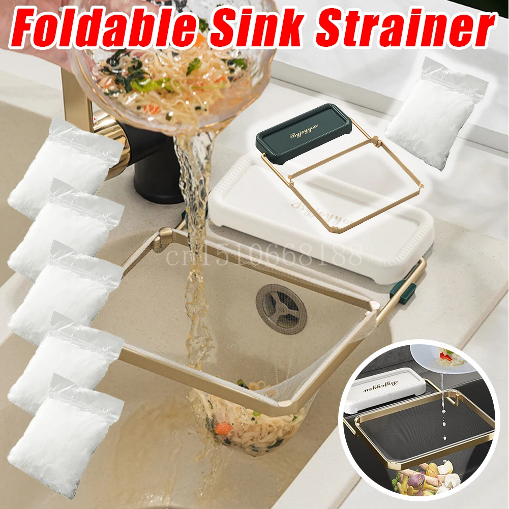 Kitchen Sink Filter Rack Foldable Sink Strainer Mesh Bag Stand Waste Garbage Net Shelf Anti-Clogging Disposable Garbage Mesh Bag