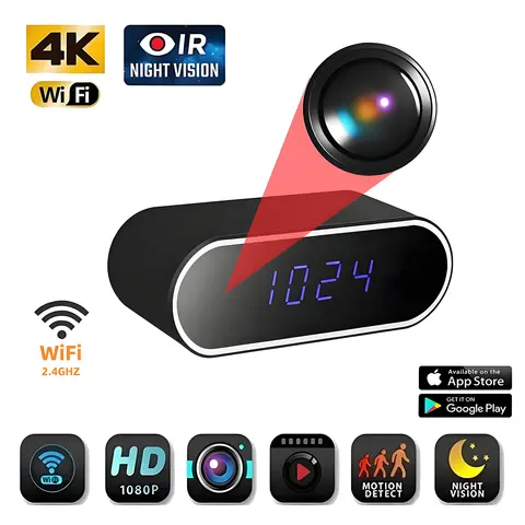 무선 미니 시계 카메라는 WiFi 야간 투시경 IP HD 4K 카메라를 지원하며 가정 및 사무실 모니터링, 보모 네트워크 캠에 사용됩니다.