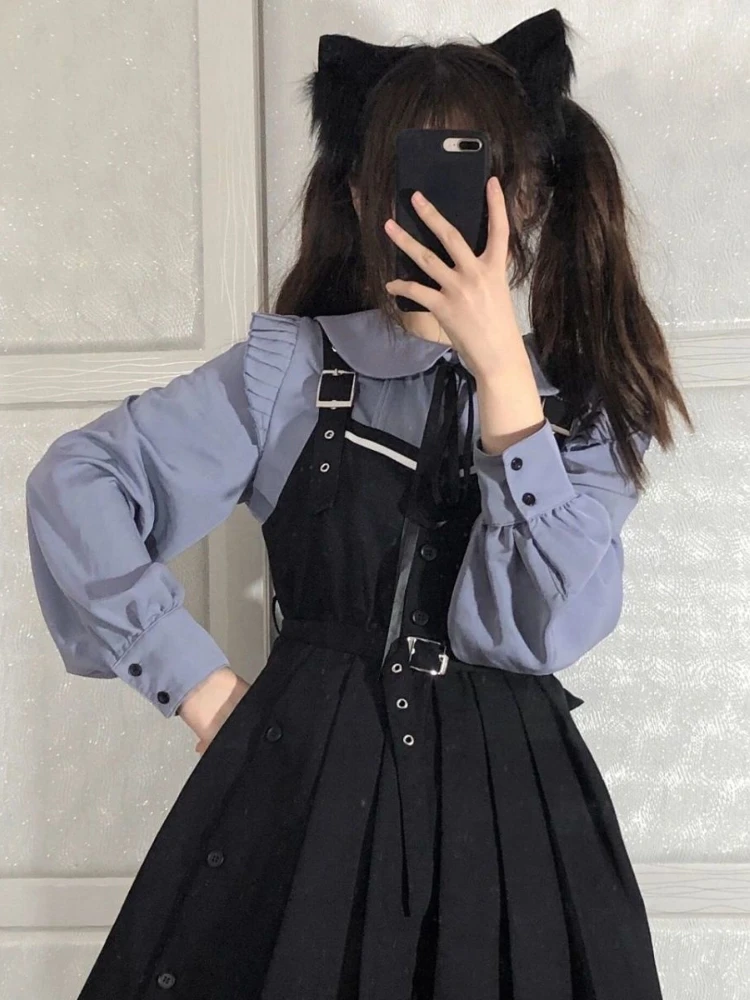 Lolita Zoete Meisjesjurk Kawaii Leuke Jarretel 2-delige Set Vrouwen Casual Shirt Jsk Japanse Outfits