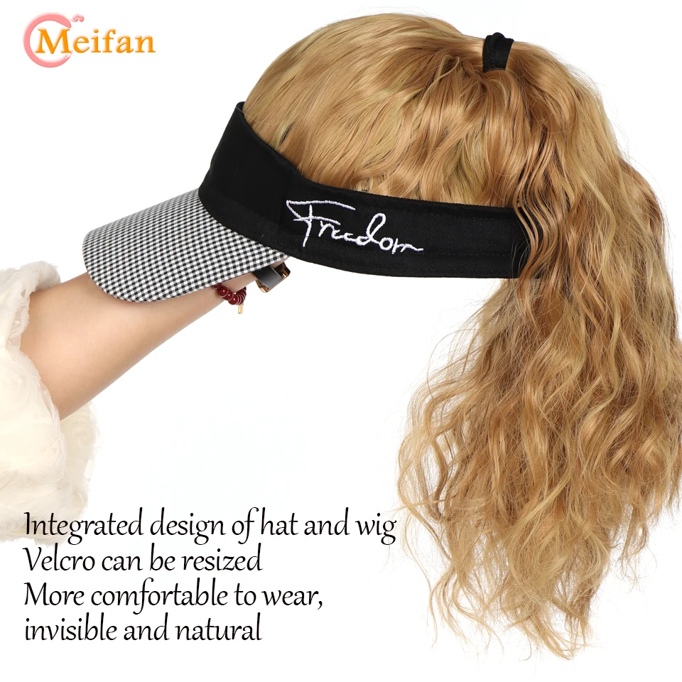 MEIFAN Synthetic Natural Fake Hair Ponytail Extension Wig wiht Hat Travel Beach Shade Baseball Cap All-in-one Easy Wear Hat Wig