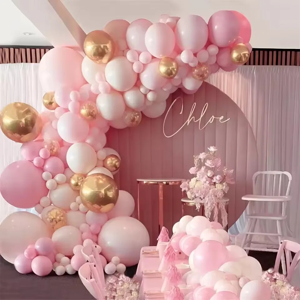 104-teiliges Macaron-Rosa-Retro-Sand-weiße Luftballons, Champagner-Gold-Ballond-Set, geeignet für Hochzeit, Geburtstagsparty-Dekoration