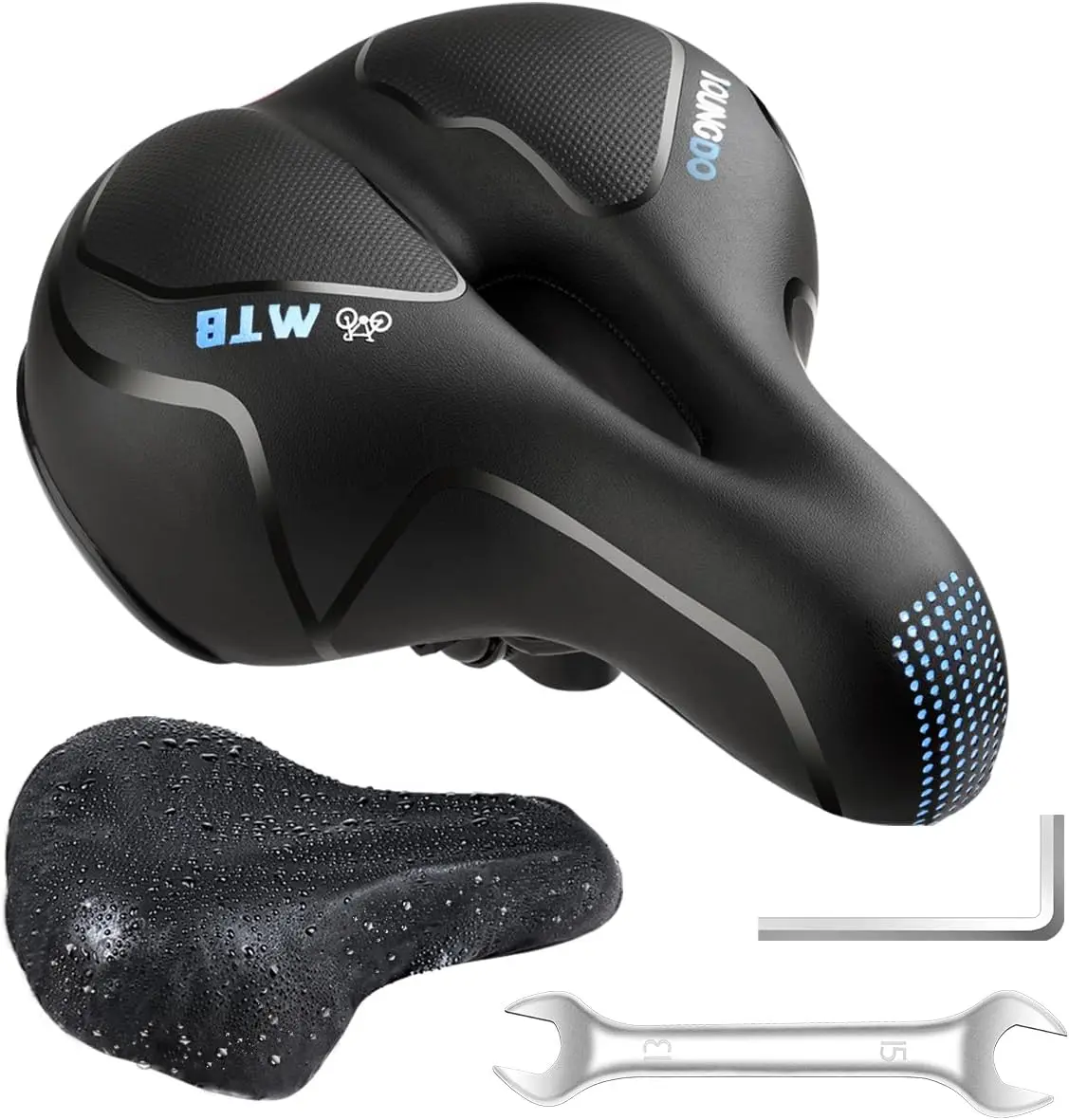 Cómoda sillín de bicicleta ancho, asiento de bicicleta de montaña y carretera de gel, diseño transpirable para bicicletas de montaña, plegables, de carretera, de spinning y de ejercicio