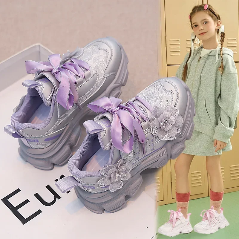 Kids Sneakers 2024 Girls Spring Fashion Breathable Running Sport Shoes Children Non-slip Trainers Student Casual Sneakers