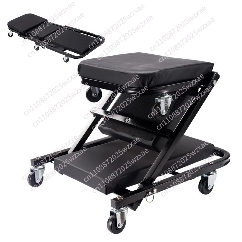 2-In-1 Folding Garage Crawler Shop Seat, Load-Bearing 300 Lbs Auto Technician Repair Undercarriage Rolling