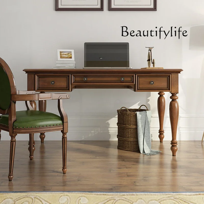 X40 Rural Retro All-solid Wood Desk Study 1.4m Writing Desk Household Floor-to-ceiling Computer Desk Furniture