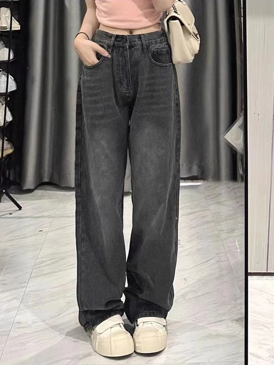 

plus Size High Waist Straight Leg Jeans Women's Autumn Winter Loose Fitting Slimming Wide Leg Floor Length Trousers