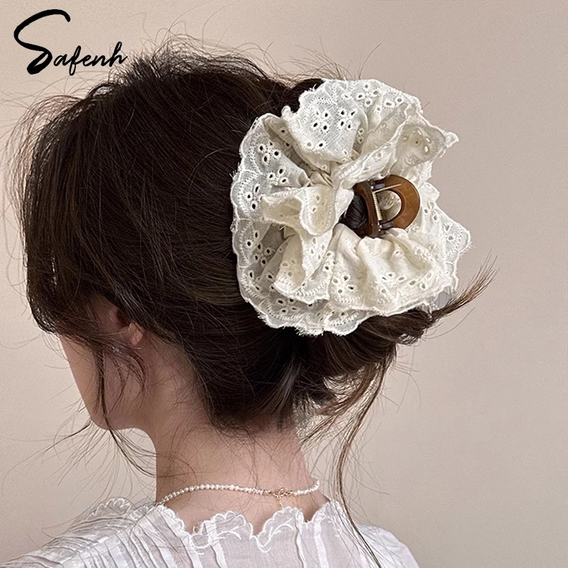 1 Stuks Sprookje Kant Dikke Darm Haarbanden Elastiekje Haarband Franse Vintage Kant Weave Haaraccessoires Scrunchies