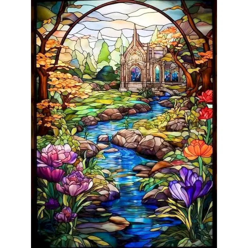 

GATYZTORY Modern Stained Glass Landscapes Diamond Painting Full Drill Craft Kit Embroidery Scenery Diamond Mosaic Stained Glass