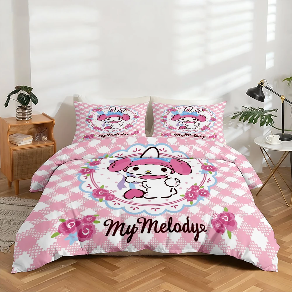 

3-Piece High-Definition Digital Print Bedding Set, My Melody Pattern Large Floral Duvet Cover Set, Includes 1 Duvet Cover + 2 Pillowcases, Suitable for Bedroom, Guest Room, Home Decoration, Polyester Fiber Duvet Cover + Pillowcase, Ultra-Soft Bedding, Thi