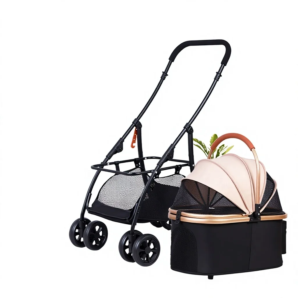 Metal Pet Stroller with Detachable Basket Foldable Design for Cats & Dogs Large Space Outdoor Use
