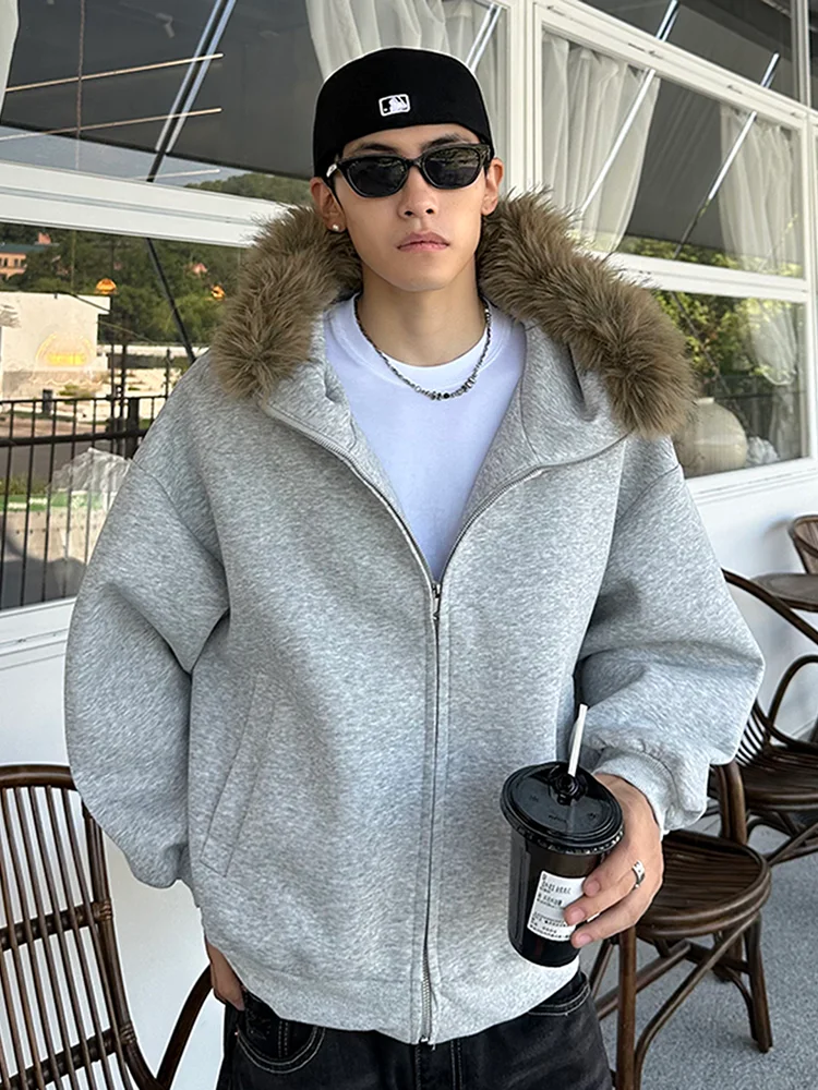 

American Sle Heavyweight Hooded Open Cardigan Men's Sweatirt Autumn Winter Lazy Loose Casual Couple Outerwear