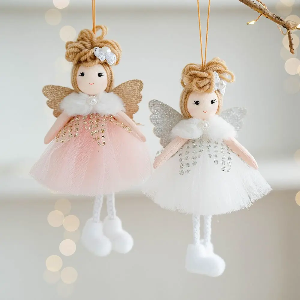 Cartoon Christmas Dress Girl Pendant Plush Soft Wings Angel Girl Pendant Cute Exquisite Christmas Tree Hanging Decoration