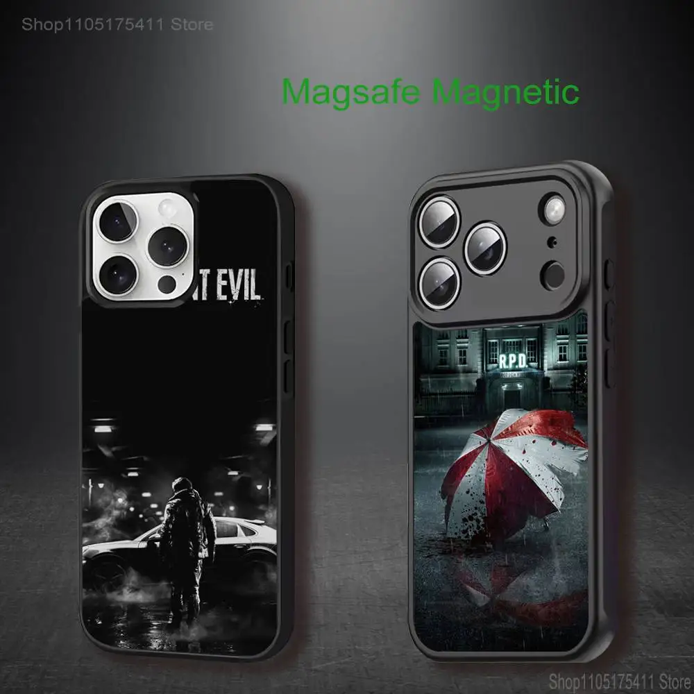 

Крутой чехол для iPhone 17, 16, 15, 14, 13, 12, 11, Pro, Max, Plus, Mini, SE4 с магнитной фиксацией для беспроводной зарядки MagSafe (Resident Evil)