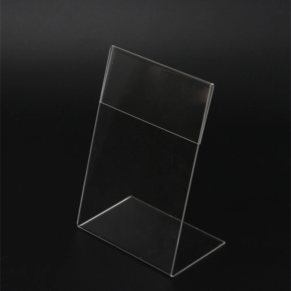 Acrylic T1.3mm Vertical Clear L Shape Plastic Table Sign Price Tag Label Display Rack Paper Promotion Card Holders Stands 20pcs