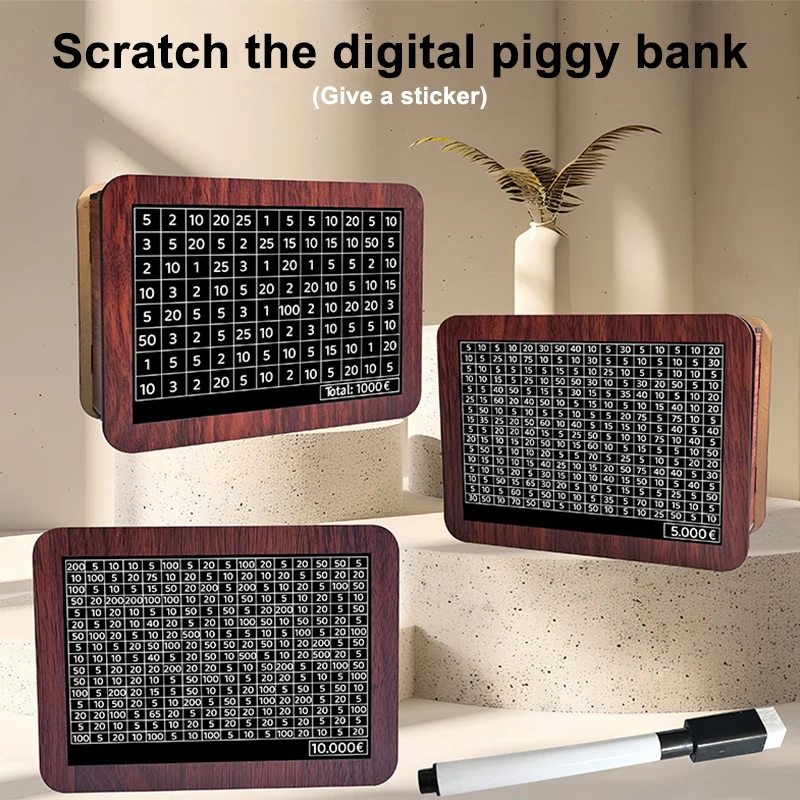 1000/2000/3000/5000/10000 Euro-Spardose, Desktop-Spardose aus Holz, Ornament, Sparplan, Währung und Münzen können verstaut werden