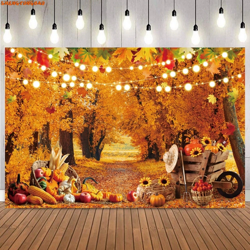 ฤดูใบไม้ร่วงการถ่ายภาพฉากหลัง Harvested Fall Hay บล็อก Maple Leaves Window Barn ประตูฟักทอง Baby Shower ภาพพื้นหลัง