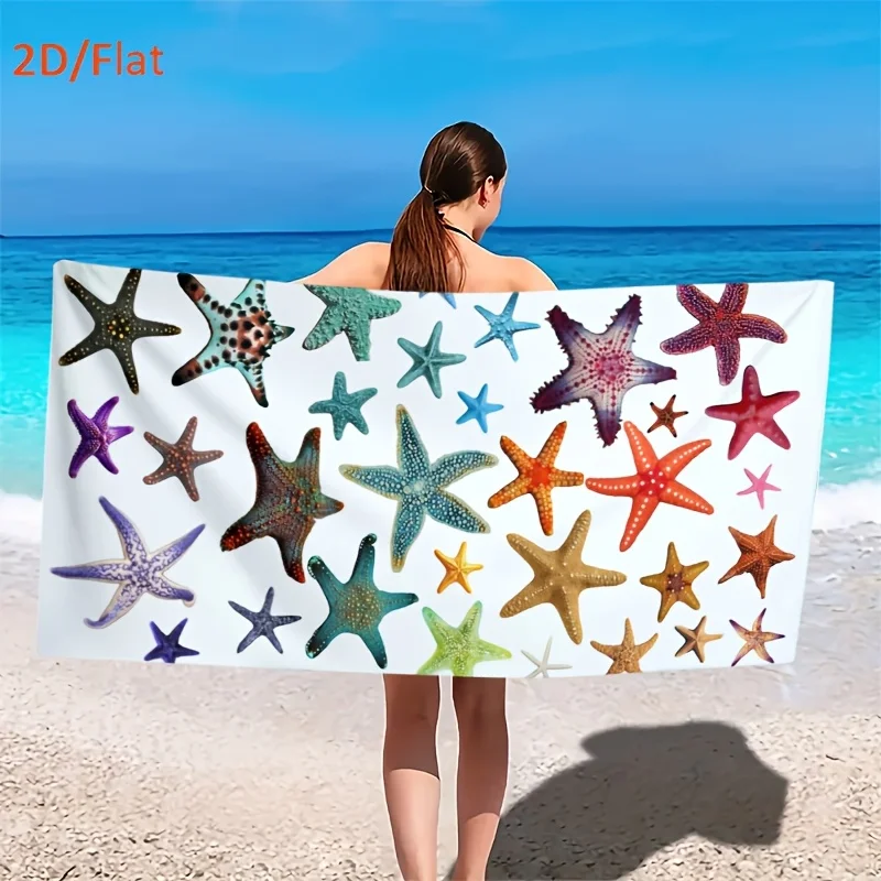 1pcs Colorful Starfish Beach Towel, Cute Sea Star Print Oversized Bath Towel, Soft Quick Dry Summer Pool Blanket