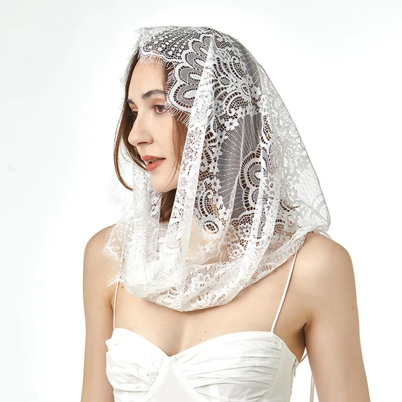 Lace Mantilla Veils สําหรับโบสถ์สวดมนต์สเปนละติน Mass คาทอลิก Chapel Veil สําหรับงานแต่งงานผู้หญิงผ้าคลุมไหล่ผ้าพันคอมุสลิมครอบคลุม