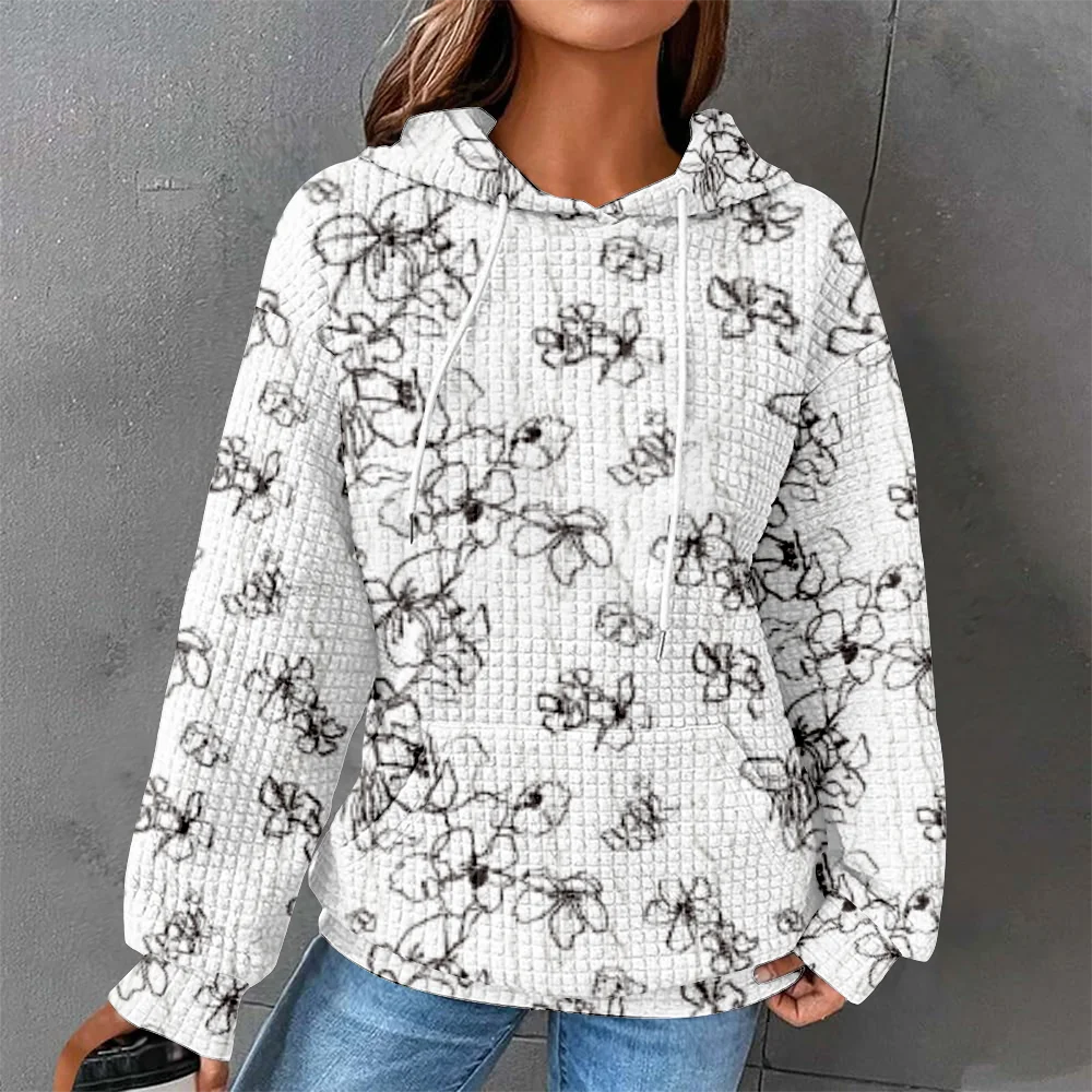 Autumn Long Sleeve Hoodie Pullover Flora Casual Sweatshirt Outerwear Streetwear Hoodie Women Clothing Stylish Fashion