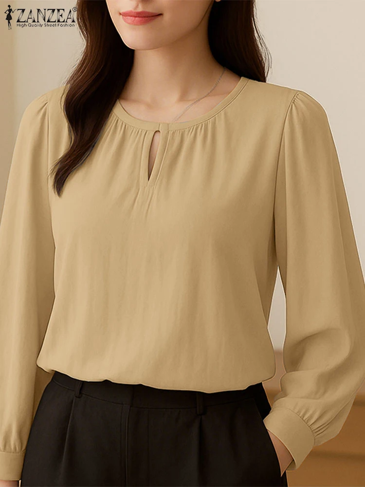 

2025 Autumn Blouse ZANZEA Fashion Women O Neck Long Sleeve Tops Solid Elegant OL Work Shirt Stylish Office Blusas Female Tunic