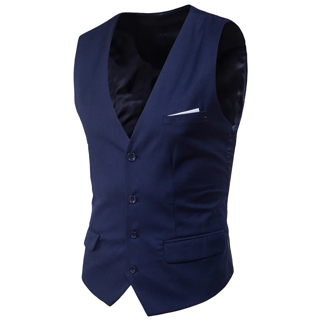 KIDWHXR Man Vest Simple Solid Color Patchwork V-neck Male Waistcoat Single-breasted Slim Breathable Versatile Men Suit Vest
