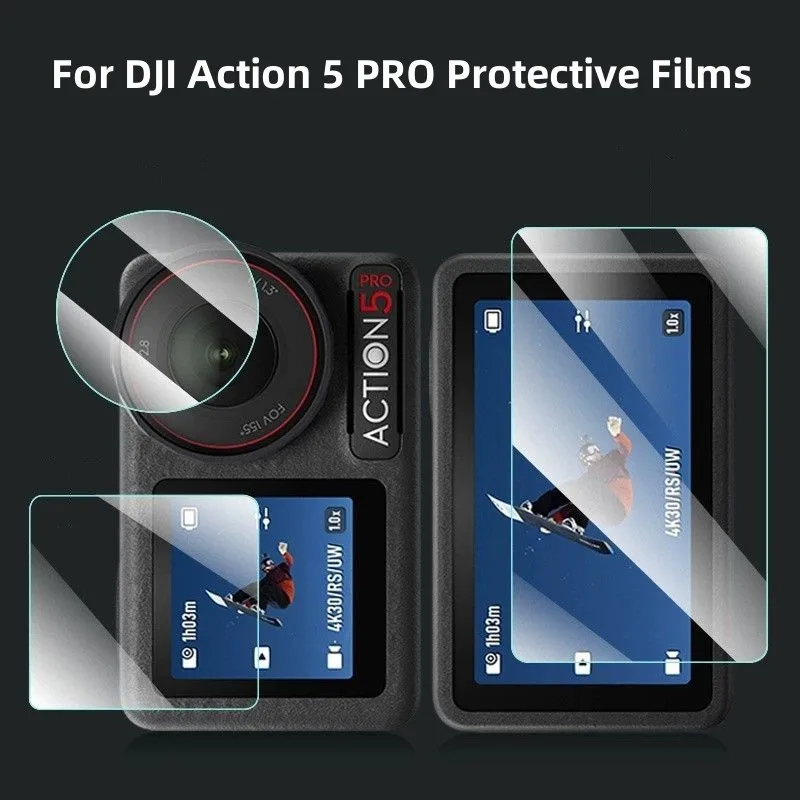 ฟิล์มป้องกัน4ชิ้น/เซ็ต & ฝาปิดเลนส์สำหรับ DJI OSMO Action 5 Pro 4 3ฟิล์มกระจกเทมเปอร์หน้าจอเลนส์กล้องถ่ายรูปอุปกรณ์เสริม