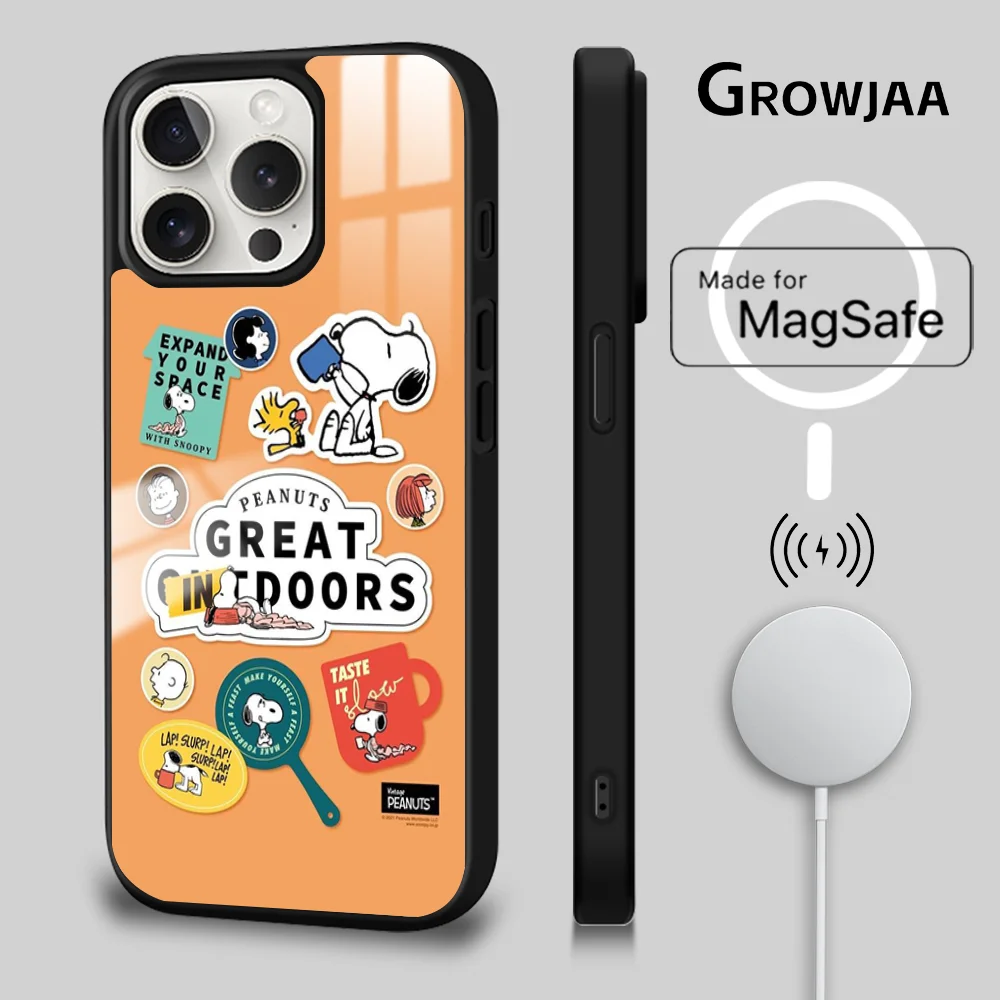 

Snoopy Funny Dog Magsafe Phone Case For iPhone 15 14 13 12 11 Pro Max Plus Mini Mirror Wireless Magnetic Funda