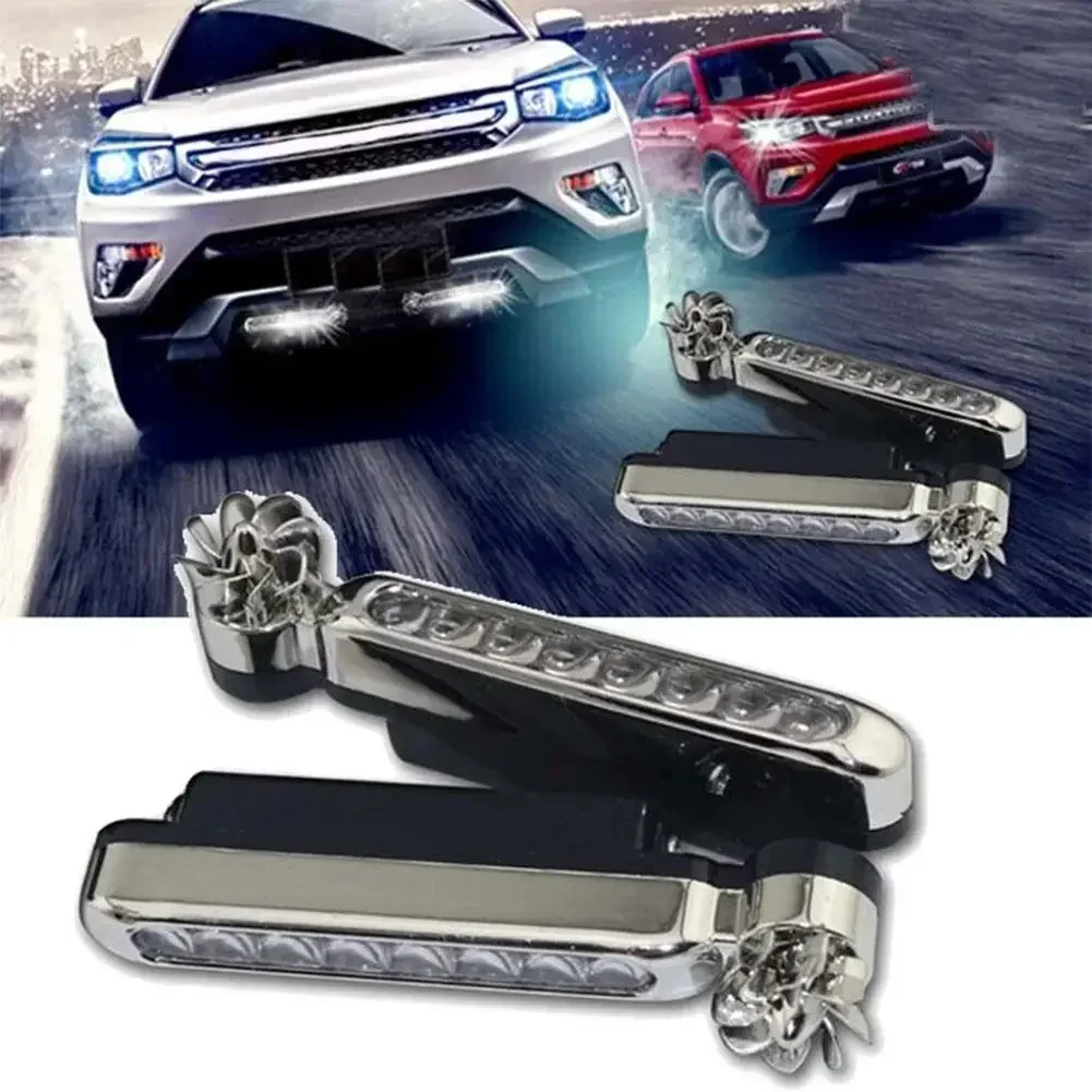

2Pcs Daytime Running Lights Assembly with Wind-Powered LED Auto Auxiliary Lighting System for Automobiles with Rotation Fan Lamp