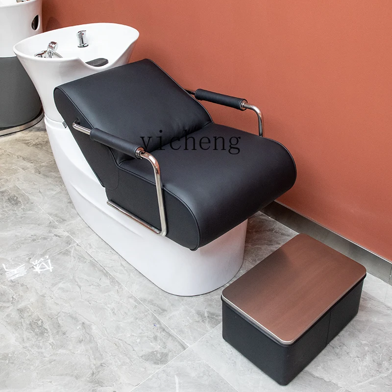 

Tqh New Haircut Shampoo Chair Ceramic Deep Basin Simple Lying Half Flushing Bed Hair Salon