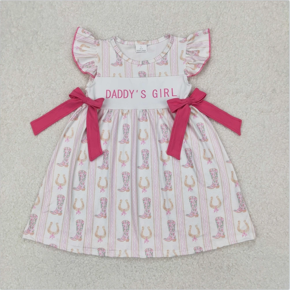 

Wholesale Baby Girls Dress Kids Clothes Infant Girls Dresses Toddler Baby Girls Western Daddy's Girl Bows Knee Length Dresses