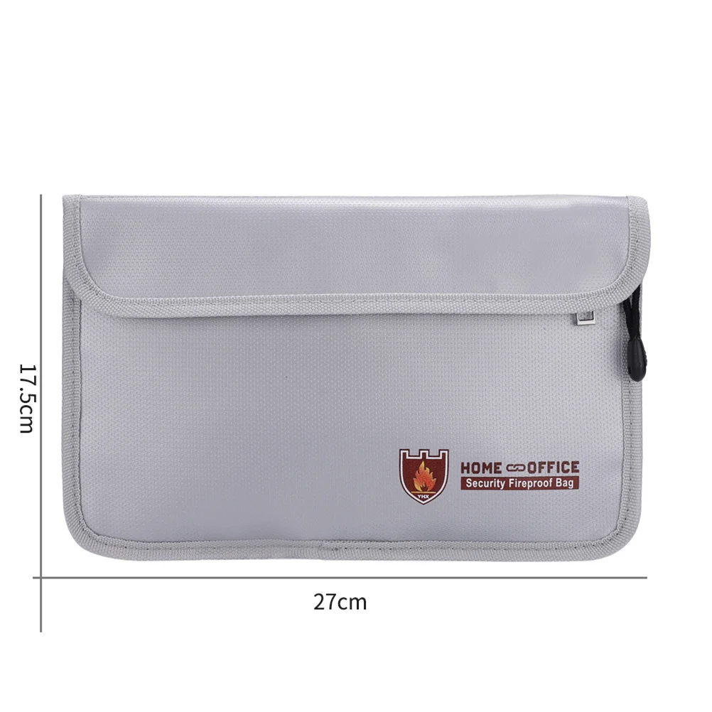 Fireproof File Bag Double Pockets Large Silver Fireproof Document Organizer File Holder Money Cash Protection for Office School