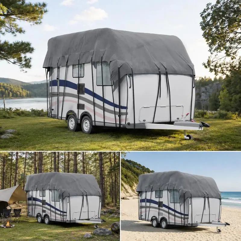 Housse de toit pour camping-car 600 × 300 cm, bâche respirante 3 couches en tissu non tissé, sangles réglables, protection contre la poussière, les feuilles et les déjections d'oiseaux, pour camping-car, caravane