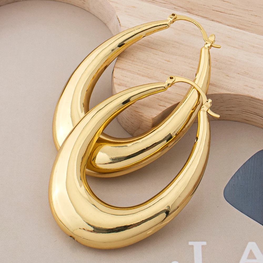 Ovale Geometrische Ohrstecker, Modische Große Creolen, Vergoldeter Dubai-Hochzeitsschmuck, Runde Kreisförmige Accessoires, Geschenke – Detail 3