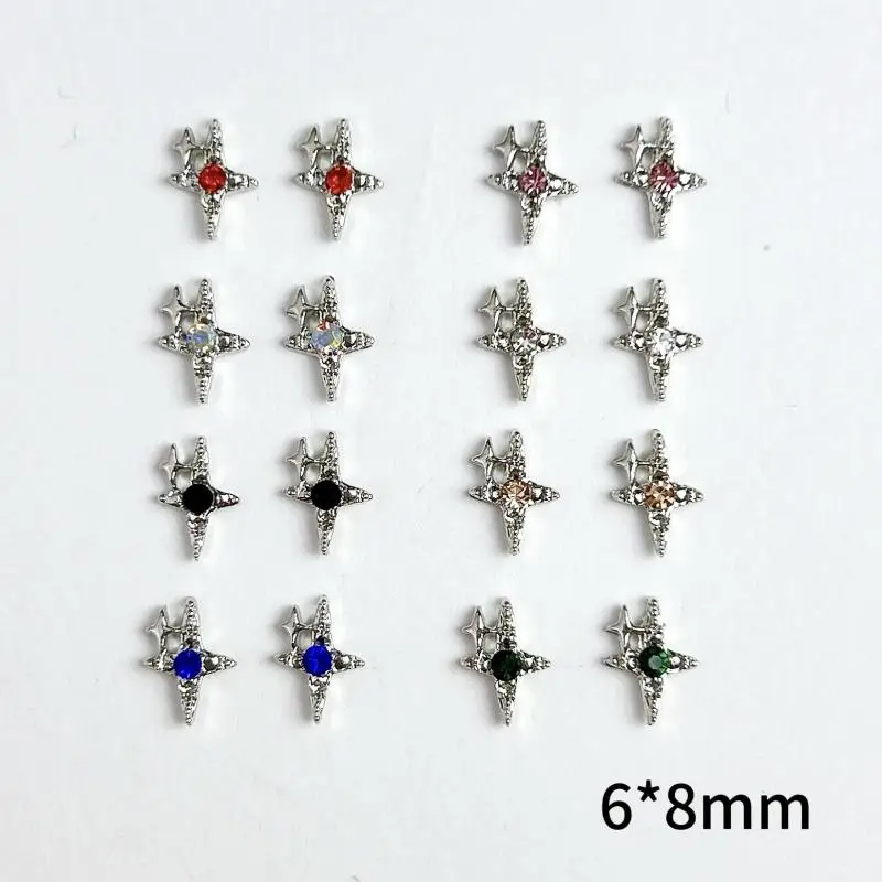 10PCS Minimalist Mini Star Alloy Nail Charms 3D Four-pointed Star Shinny Rhinestones Inlaid Nail Art Decoration DIY Manicure