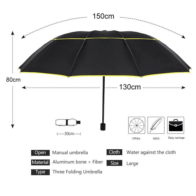 Quality Big Umbrella 130cm Double Layer Folding Umbrella Rain Women 10Ribs Windproof Paragua Fashion Business large Umbrella Men