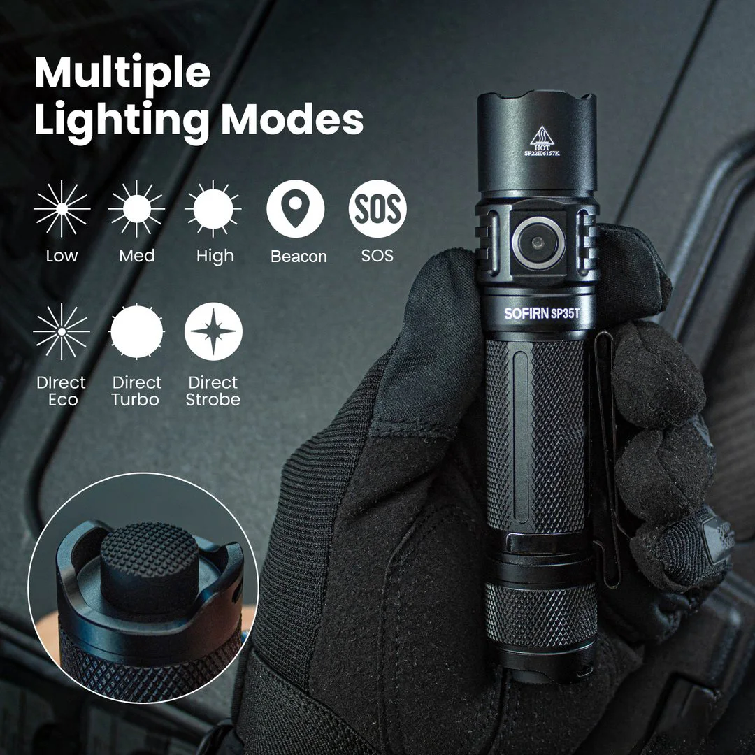 Sofirn SP35T 21700 Flashlight Powerful LED Light 3800lm USB C Rechargeable Tactical Torch with Dual Switch Power Indicator ATR