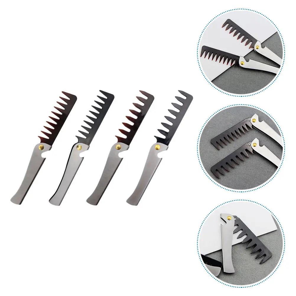 

4Pcs Stainless Steel Folding Men Pocket Comb Vintage Beard Hair Brush Portable Compact Travel Gift Folding Comb