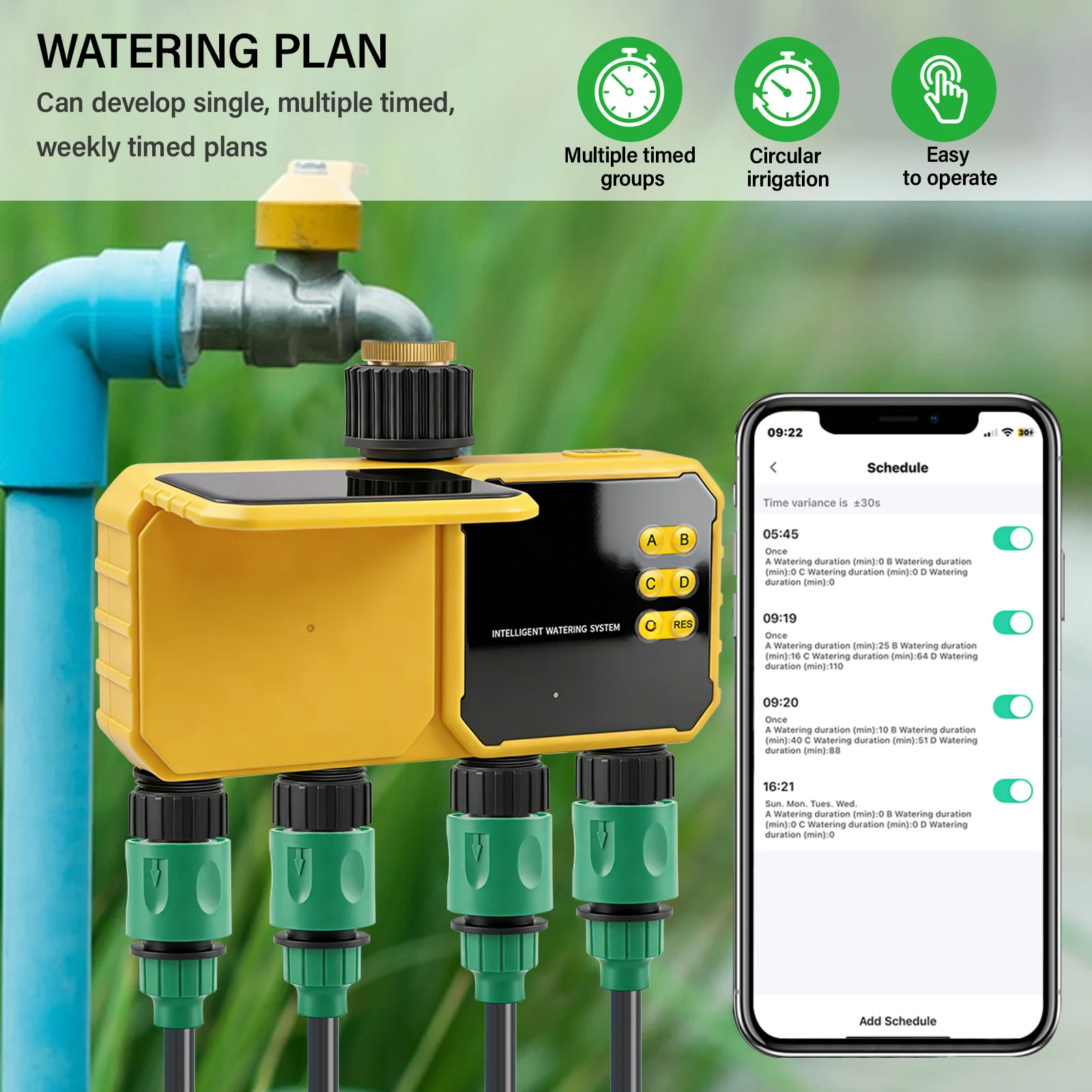 WiFi Water Timer Smart Irrigation Timer Water Valve Controller Solar Powered Smart Life App 2.4GHz Auto Watering Timer
