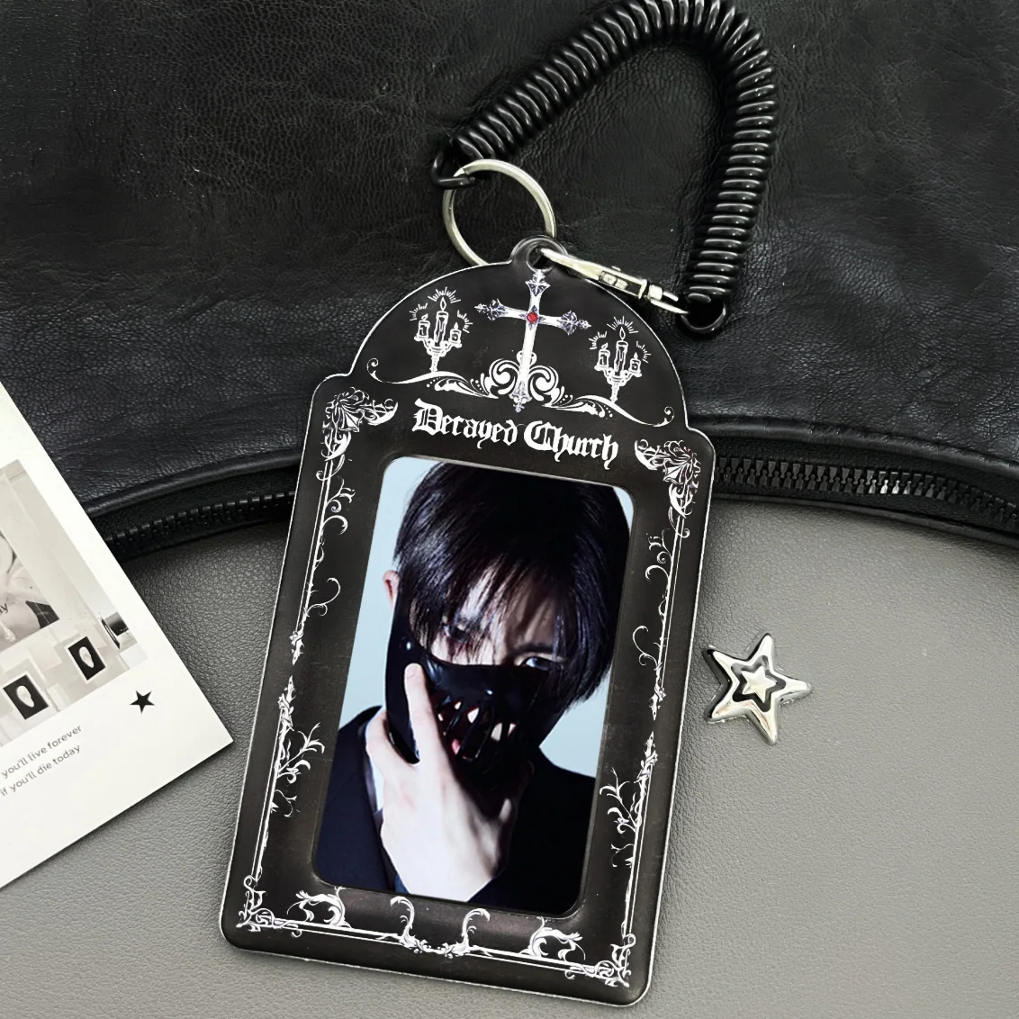 Dark Gothic Style Photo Card Holder, Kpop En New Album Photo Card Holder, Gothic Cross Photo Card Holder, Star Chasing Idol Photo Card Storage, Pu Material, Suitable for 3-3.5inch Polaroid Photo Card Storage Display