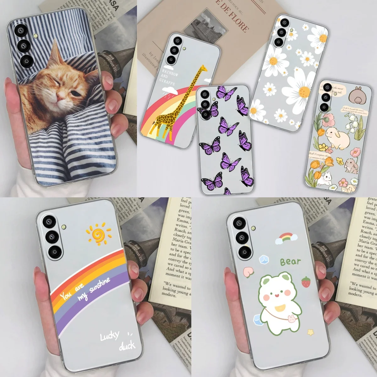 

For Samsung Galaxy F15 M15 C55 M55 Case Giraffe Rainbow Transparent Silicone Anti-fall Durable Bumper For Samsung A35 A55 Coque