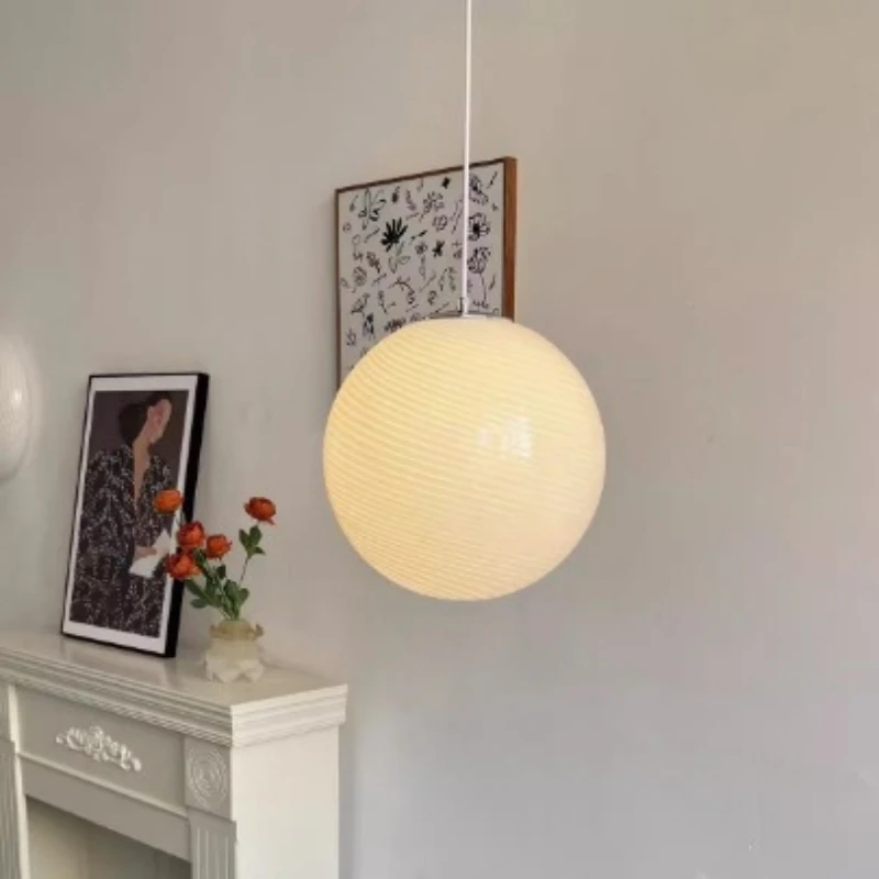 Creative Colorful Stripe Glass Ball LED Pendant Light Cream Lollipop Singe Head Chandelier Restaurant Hotel Children's Room Lamp