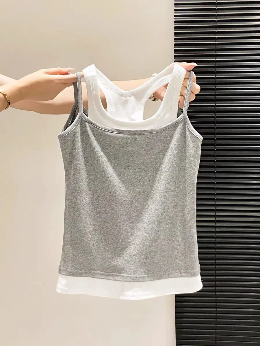 Women's 95 Cotton Summer New Style Tank Top Inner Wear Base Layer Outerwear Slim Fit Vest Casual Simple Design Summer Tank