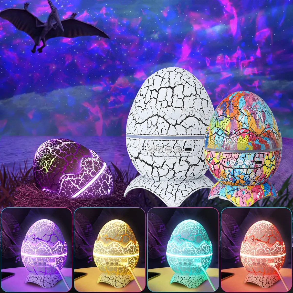 LED Dinosaur Egg Bluetooth Music Star Sky Projection Light Full Sky Star Projector Bedroom Atmosphere Light Night Light