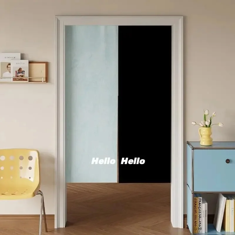 VIKAMA Color Block Noren Door Curtain Retro Green Brown Splicing Motivational Text Print Fabric Home Room Partition Decor