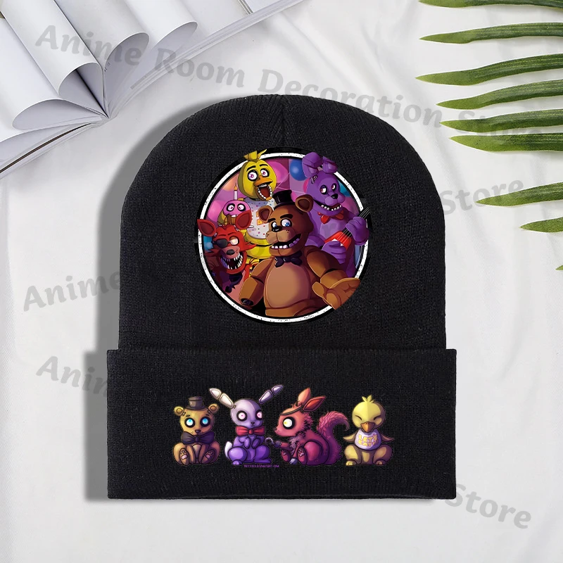 FNAF محبوك قبعة للبنين بنات خمس ليال في فريدي أنيمي لطيف قبعات متماسكة الأطفال شتاء دافئ قبعة أنيقة على الموضة الاطفال الهيب هوب قبعات