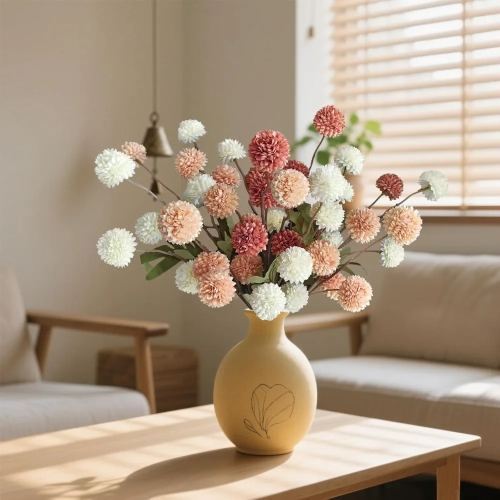 5 Köpfe Künstlicher Blumenstrauß Löwenzahn-Blumenball Kunstblumen Vasenarrangement Heim Garten Hochzeitsdekoration DIY Bastelkranz – Detail 5