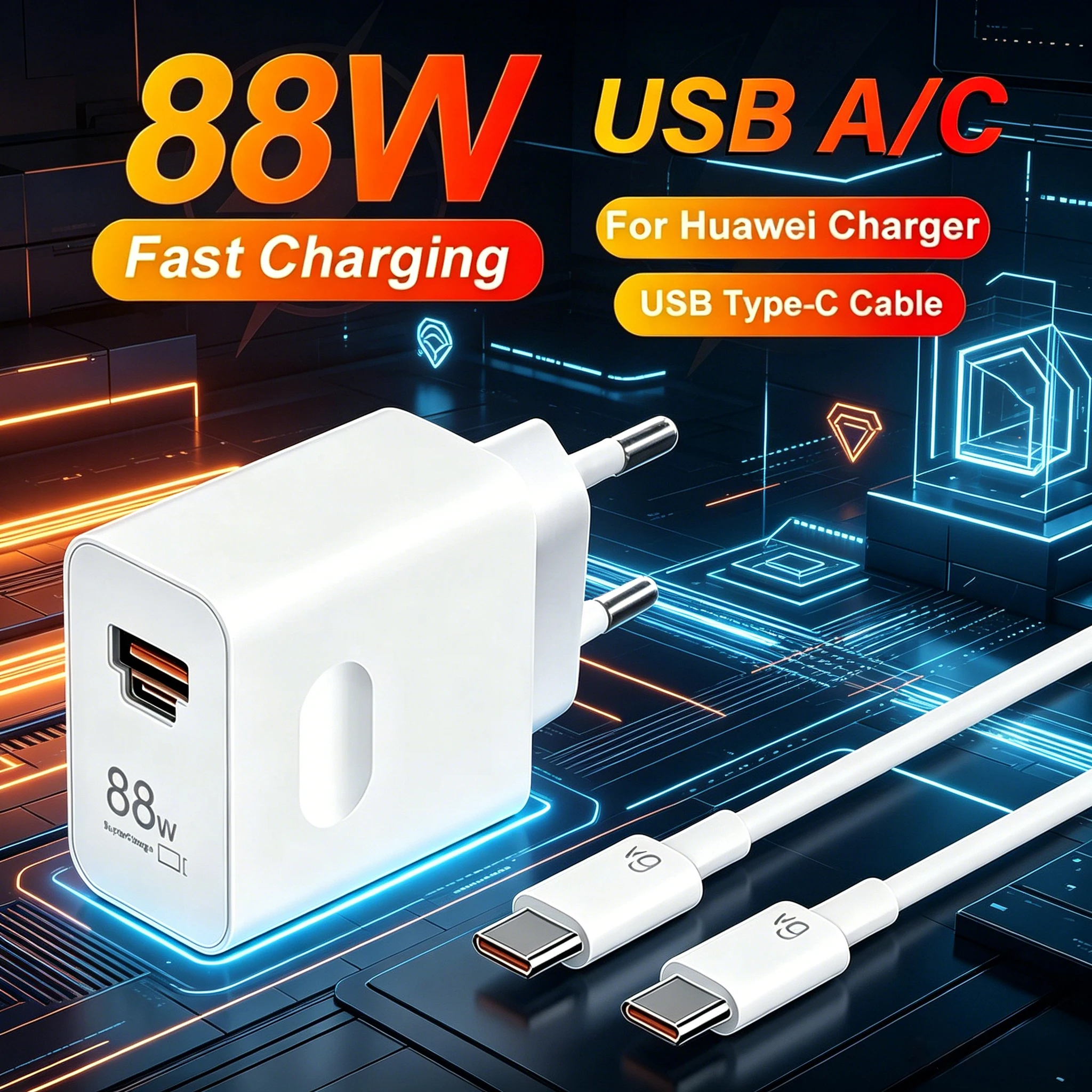 88W Dual-Port-Ladegerät Super Charge für HUAWEI P60 Honor 400 200 Magic 7 6 Pro 6A Typ-C-Kabel USB A C PD für OPPO VIVO ONEPLUE